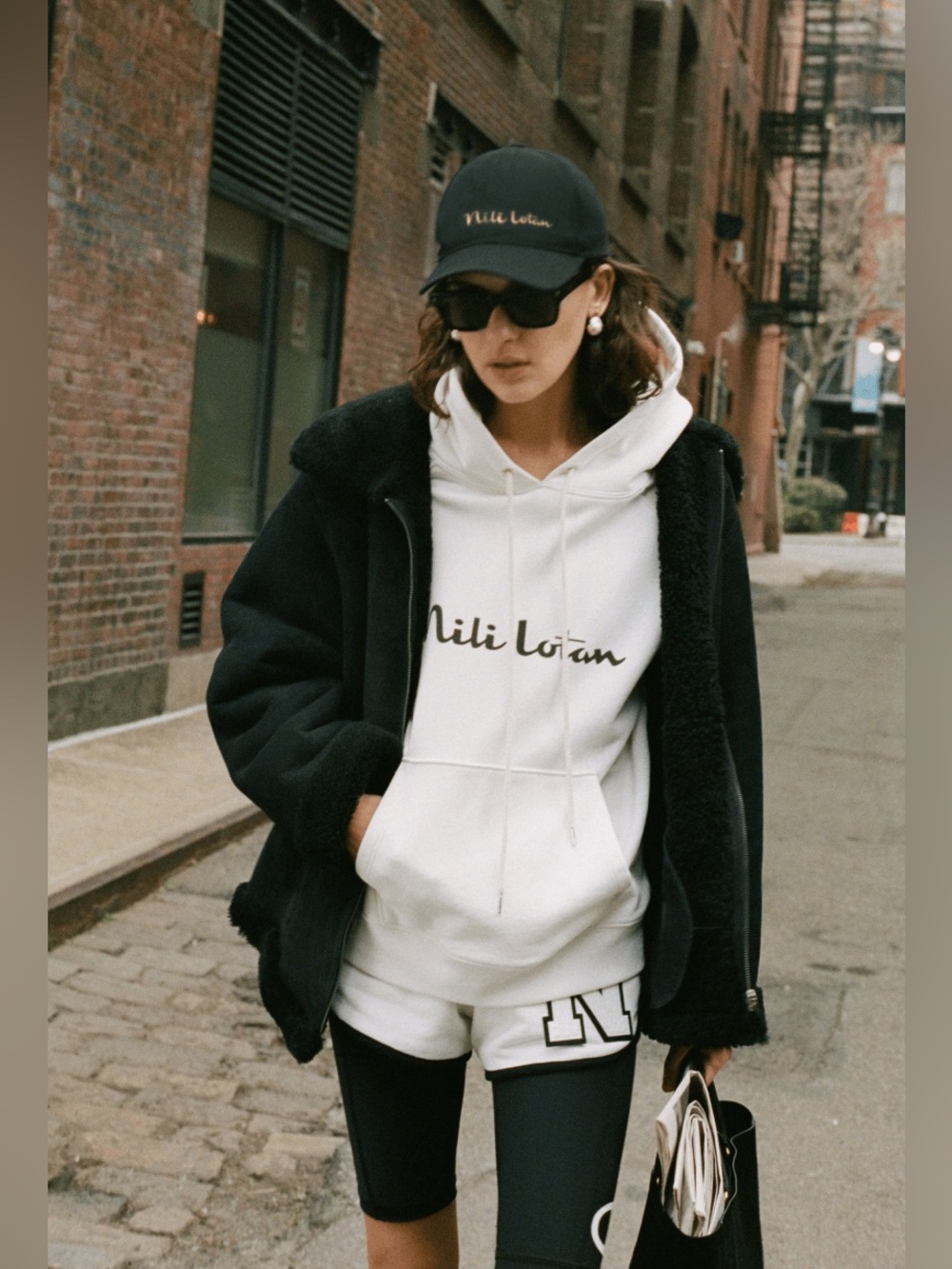 Nili Lotan x Champion Printed Jersey Hoodie in White Medium NWOT